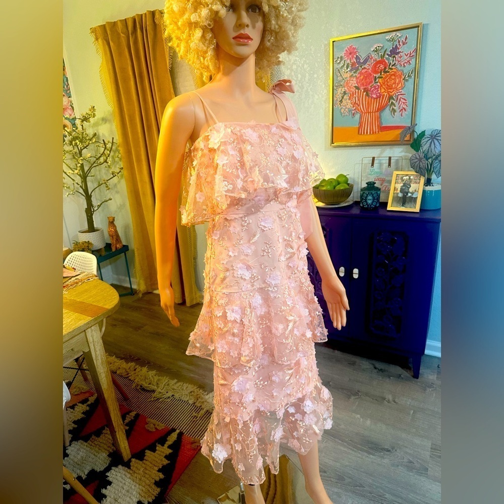ASOS light pink/nude dainty flower cut out sheer dress sz 4 - NWT - Picture 4 of 16